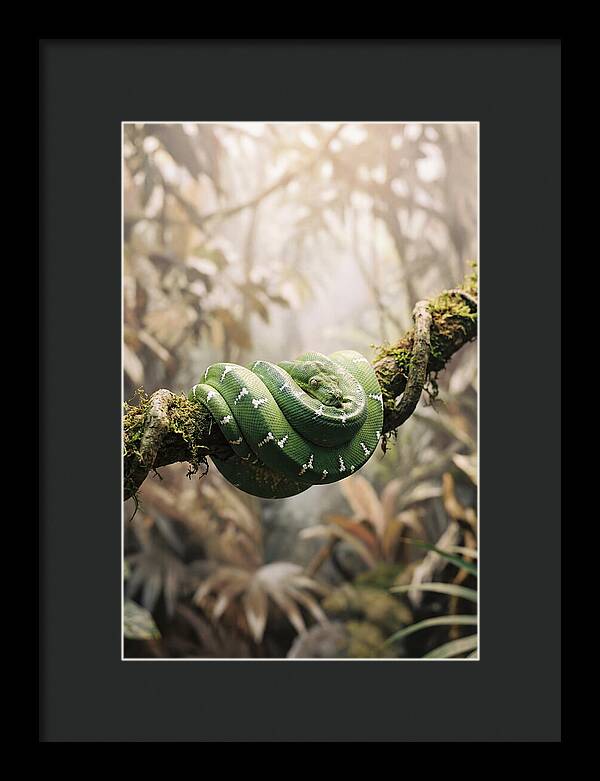 Emerald Tree Boa Coiled On Branch