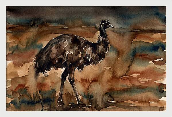 Emu In Watercolor Landscape