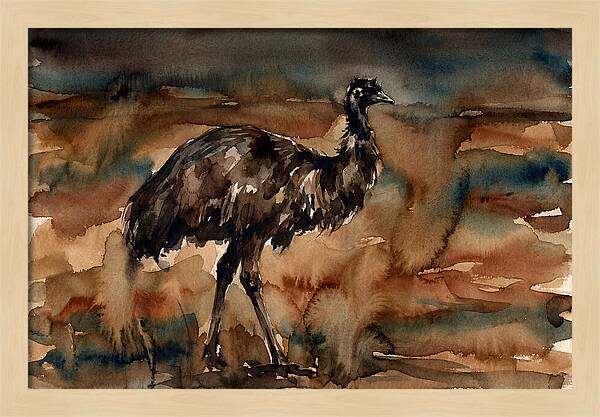 Emu In Watercolor Landscape