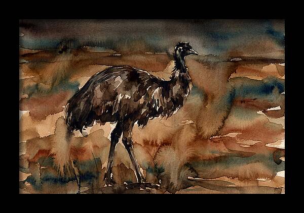 Emu In Watercolor Landscape