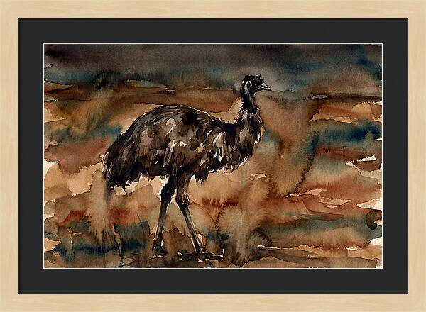 Emu In Watercolor Landscape