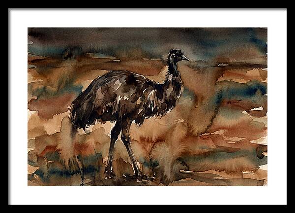 Emu In Watercolor Landscape