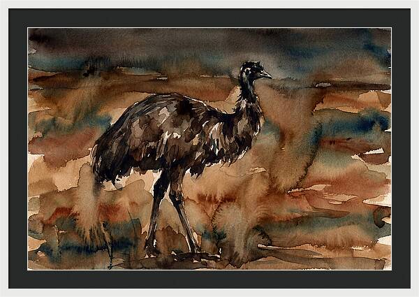 Emu In Watercolor Landscape