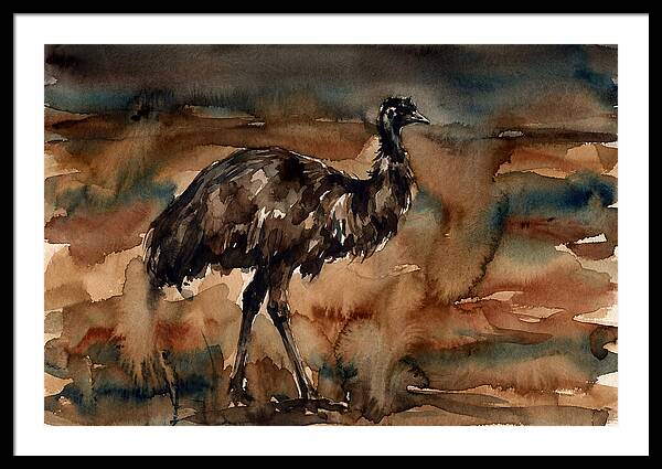 Emu In Watercolor Landscape