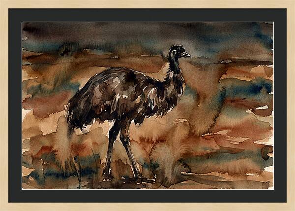 Emu In Watercolor Landscape