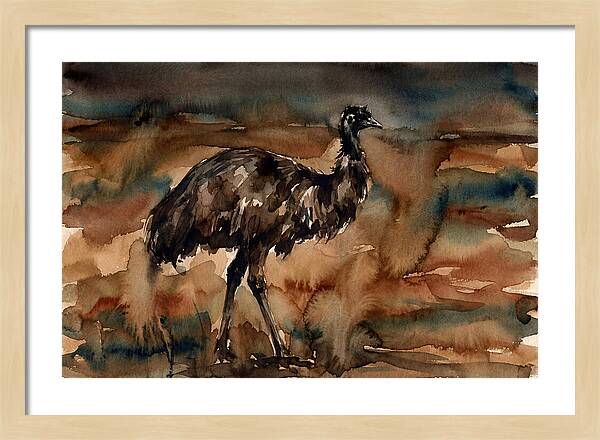 Emu In Watercolor Landscape