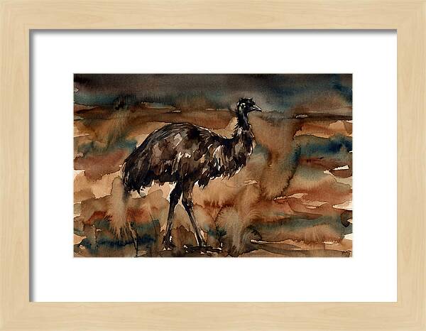 Emu In Watercolor Landscape