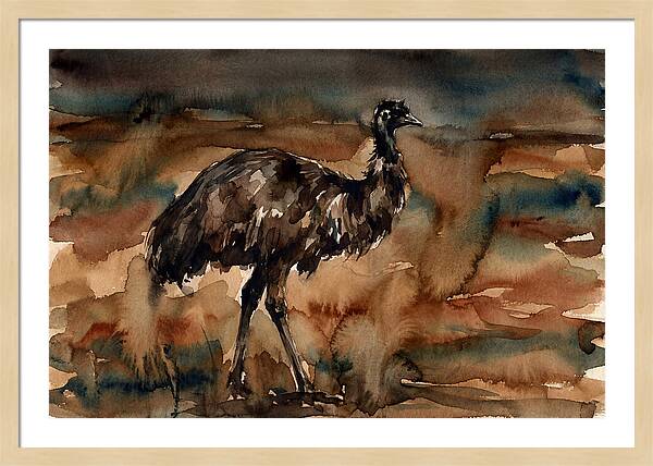 Emu In Watercolor Landscape