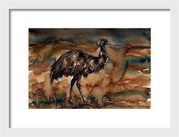 Emu In Watercolor Landscape