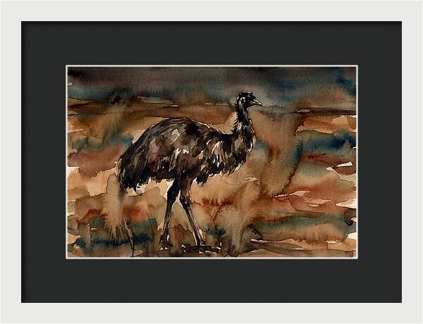 Emu In Watercolor Landscape