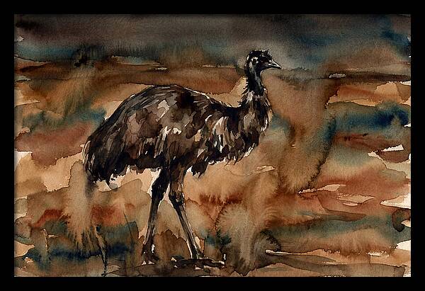 Emu In Watercolor Landscape