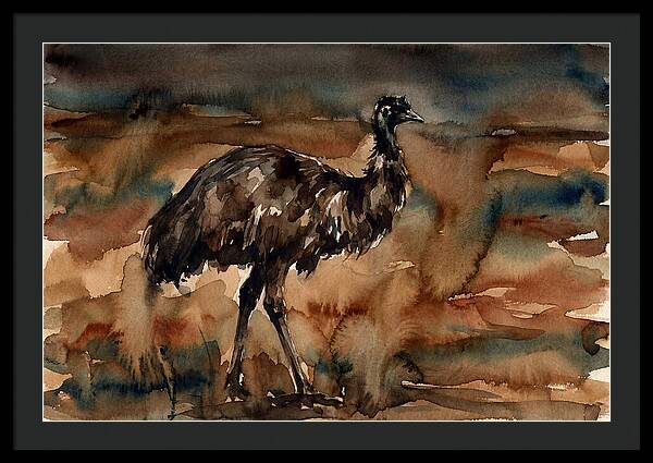 Emu In Watercolor Landscape