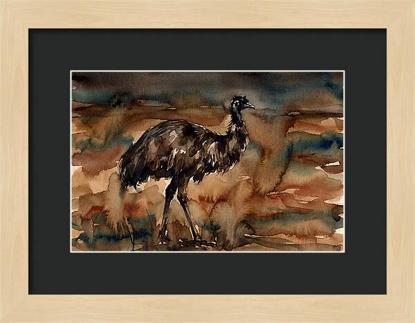Emu In Watercolor Landscape