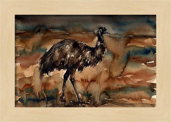 Emu In Watercolor Landscape