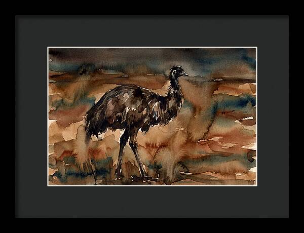 Emu In Watercolor Landscape