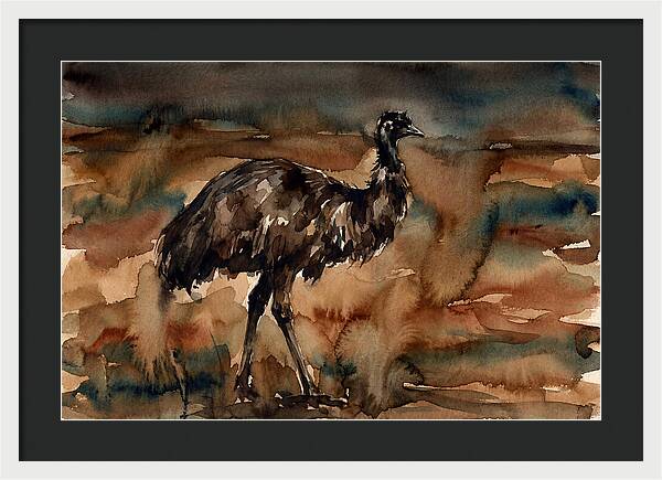 Emu In Watercolor Landscape