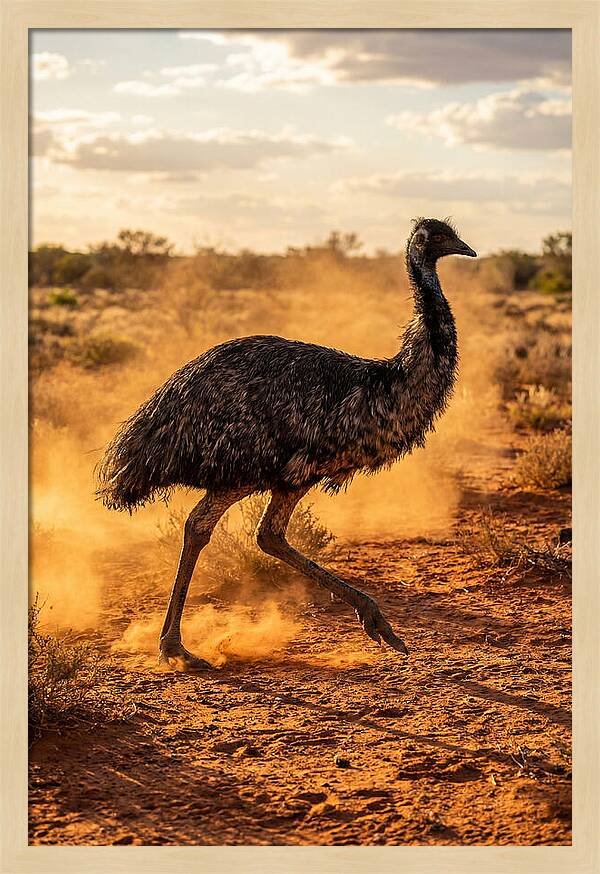 Emu Running Through Dusty Outback