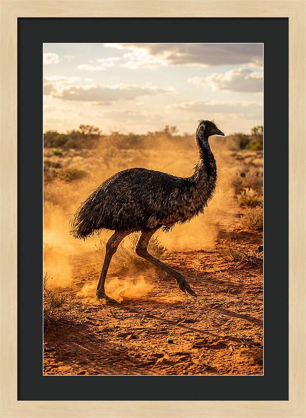 Emu Running Through Dusty Outback