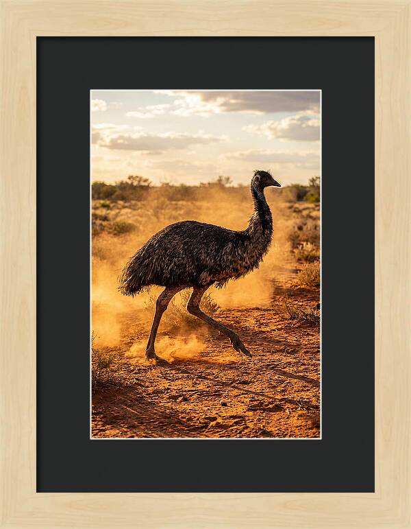 Emu Running Through Dusty Outback