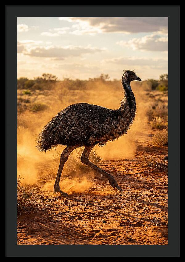 Emu Running Through Dusty Outback