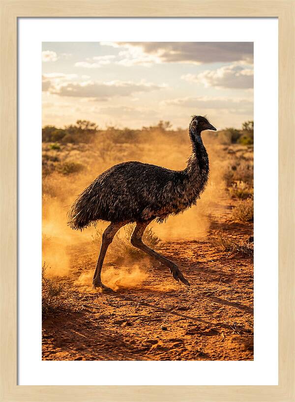 Emu Running Through Dusty Outback