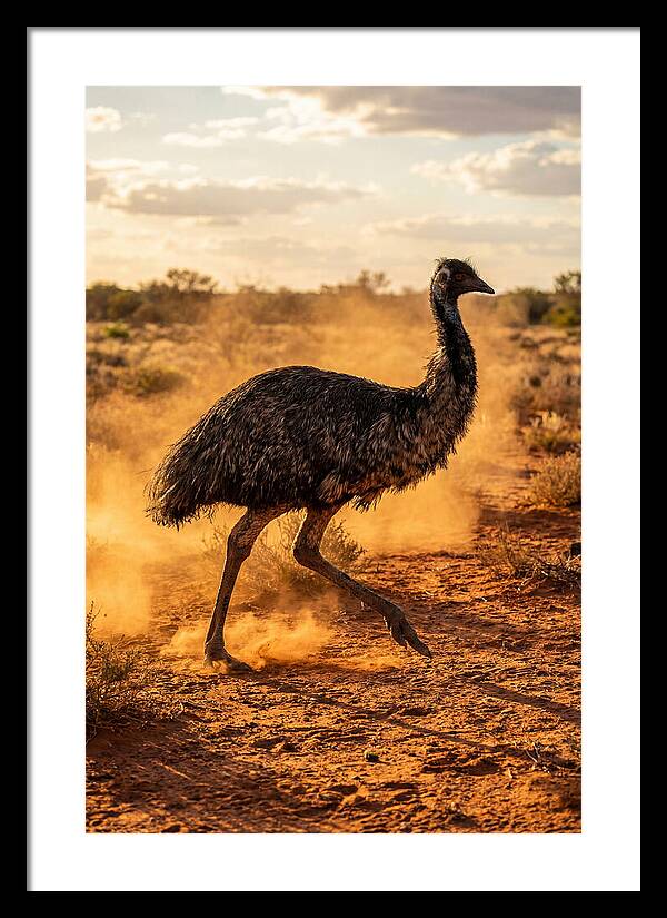 Emu Running Through Dusty Outback