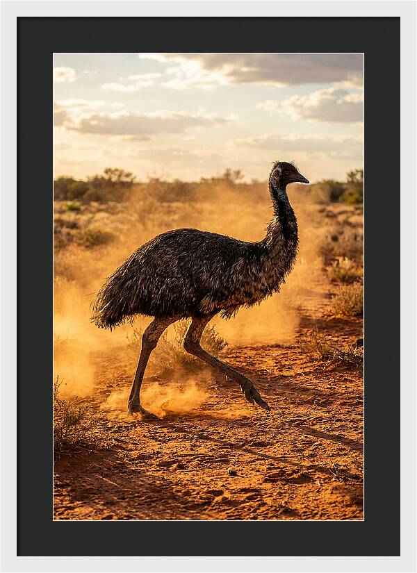 Emu Running Through Dusty Outback