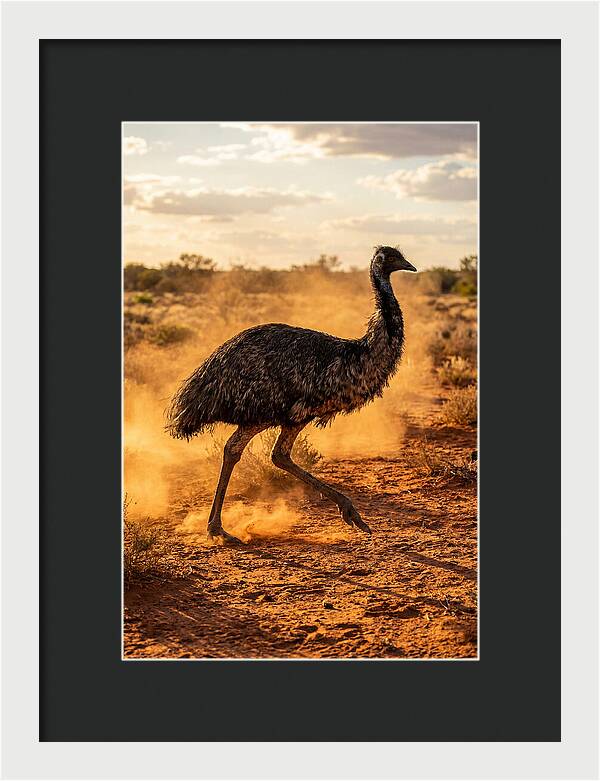 Emu Running Through Dusty Outback
