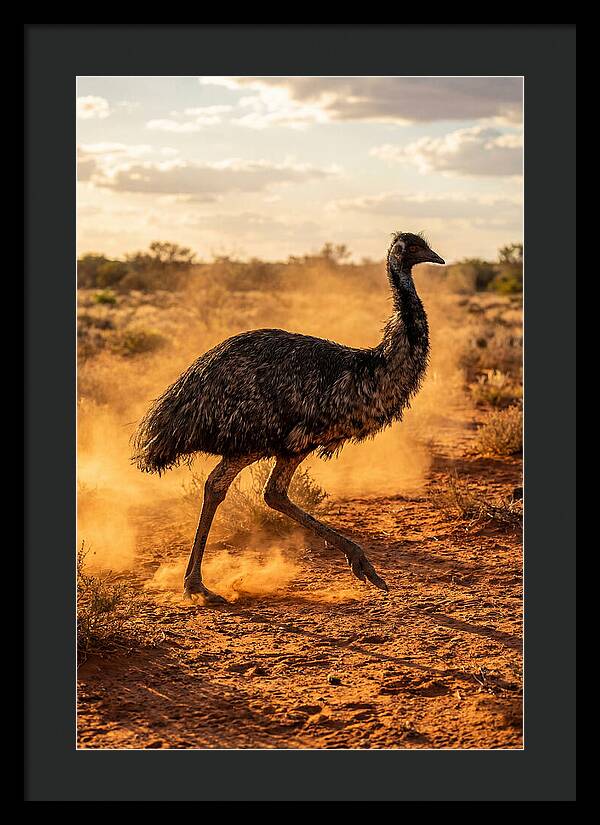 Emu Running Through Dusty Outback