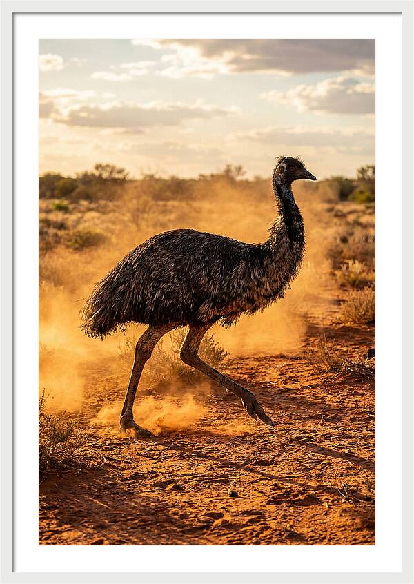 Emu Running Through Dusty Outback