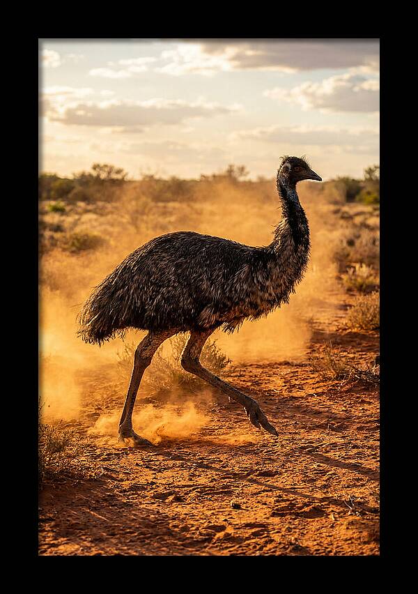 Emu Running Through Dusty Outback