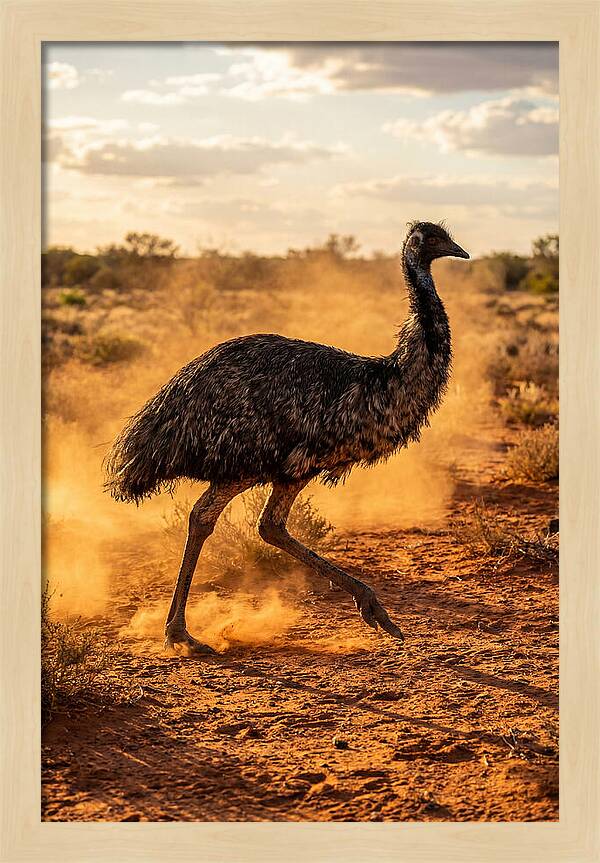 Emu Running Through Dusty Outback