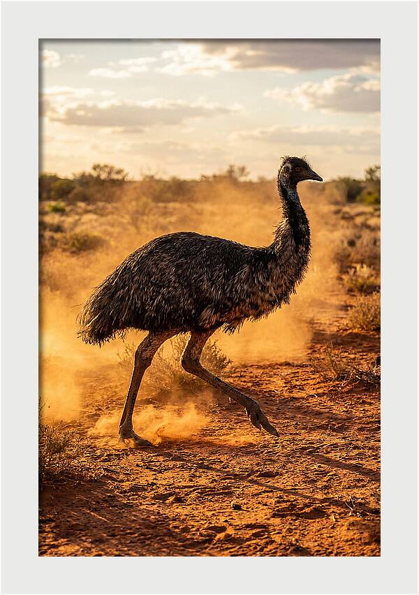Emu Running Through Dusty Outback