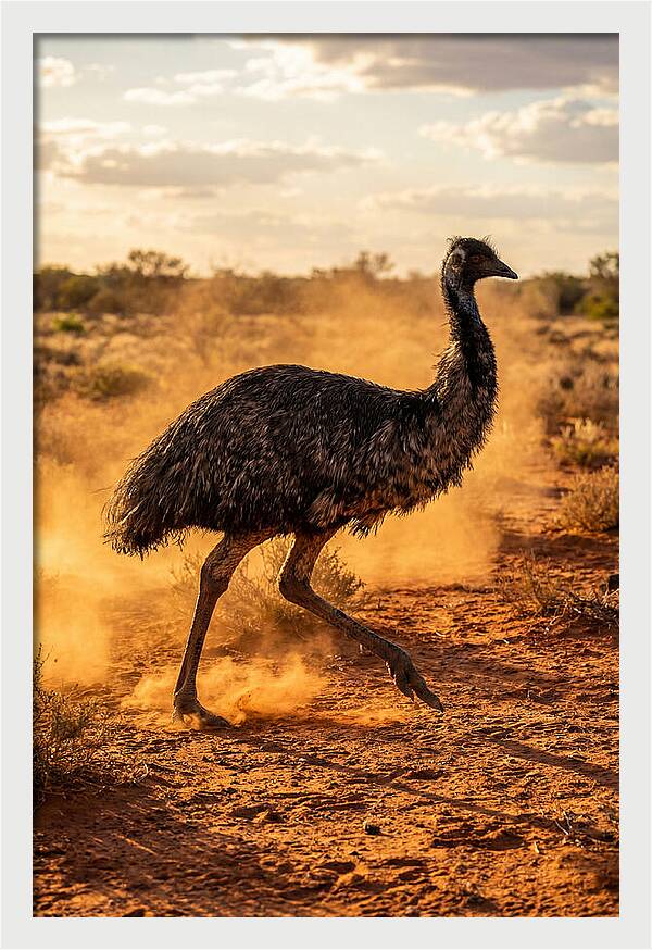 Emu Running Through Dusty Outback