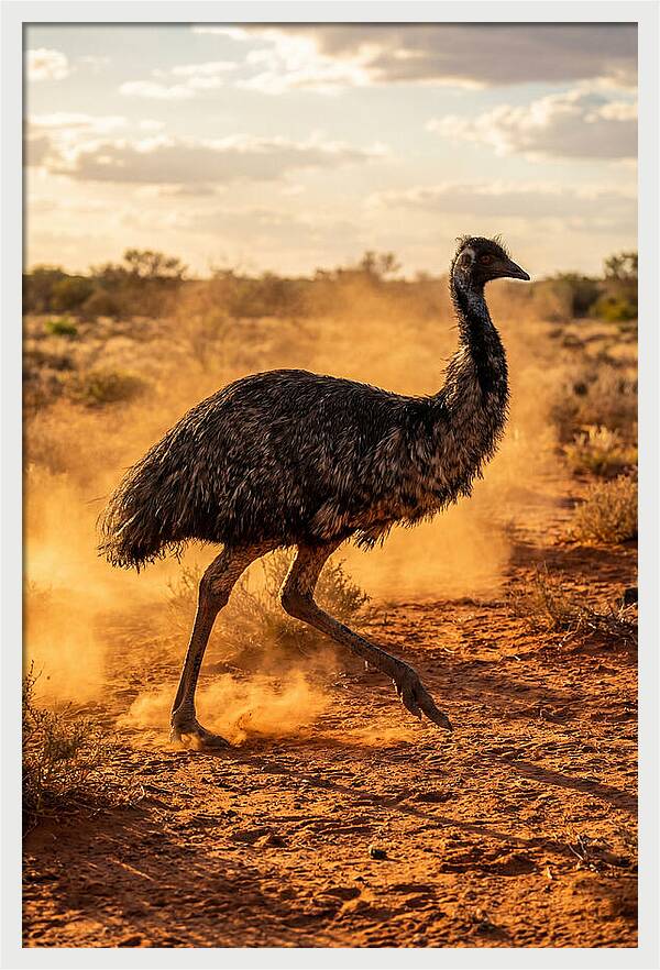 Emu Running Through Dusty Outback