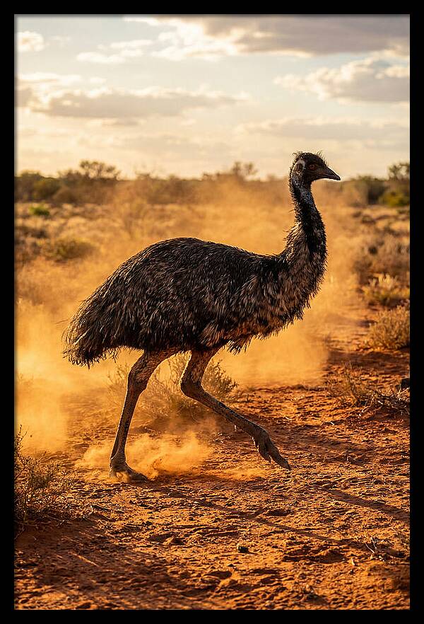 Emu Running Through Dusty Outback