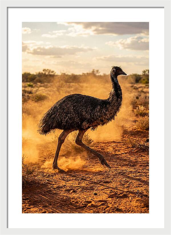 Emu Running Through Dusty Outback