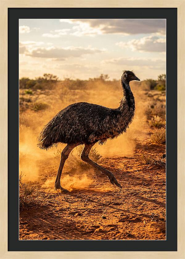 Emu Running Through Dusty Outback
