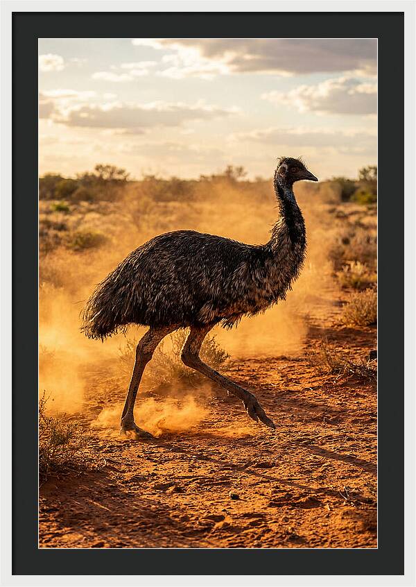 Emu Running Through Dusty Outback