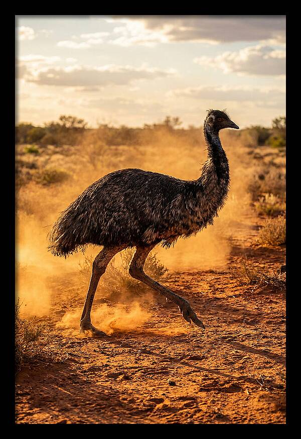 Emu Running Through Dusty Outback