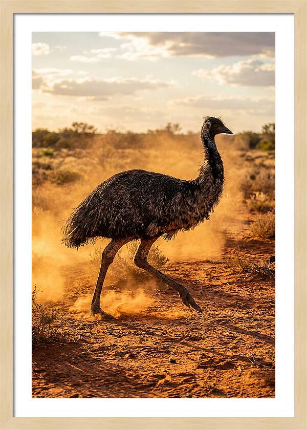 Emu Running Through Dusty Outback