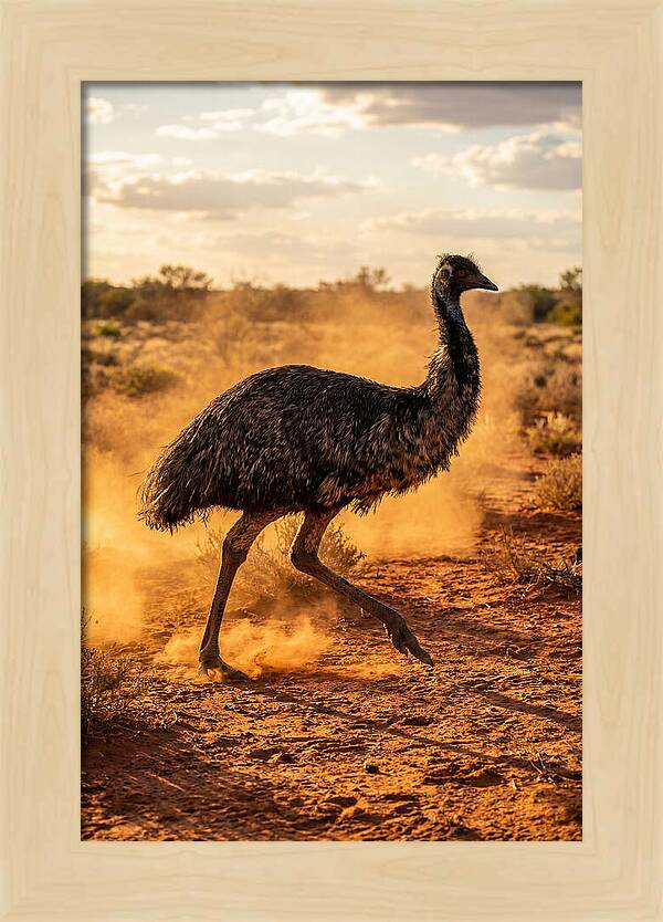 Emu Running Through Dusty Outback