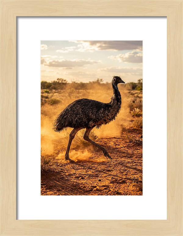 Emu Running Through Dusty Outback