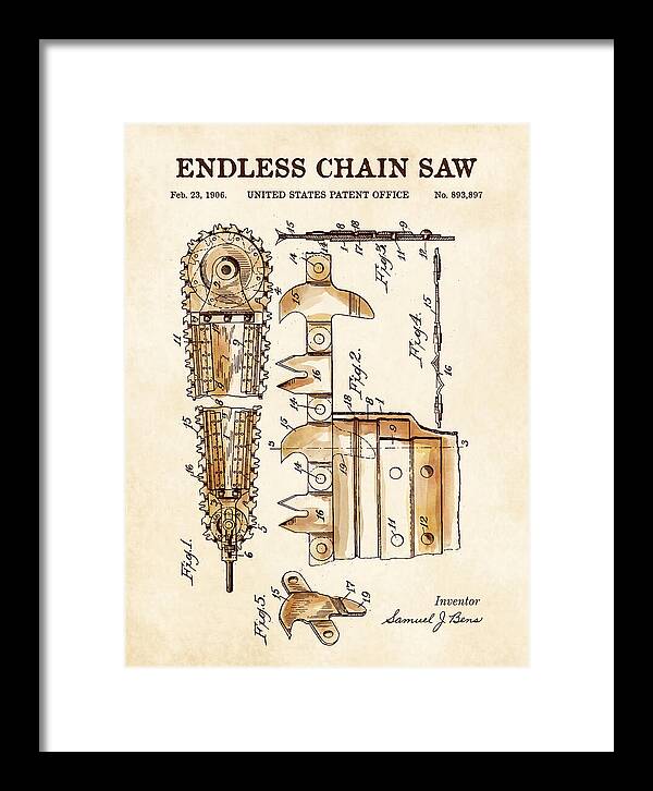 Endless Chain Saw Watercolor Patent Us893897a