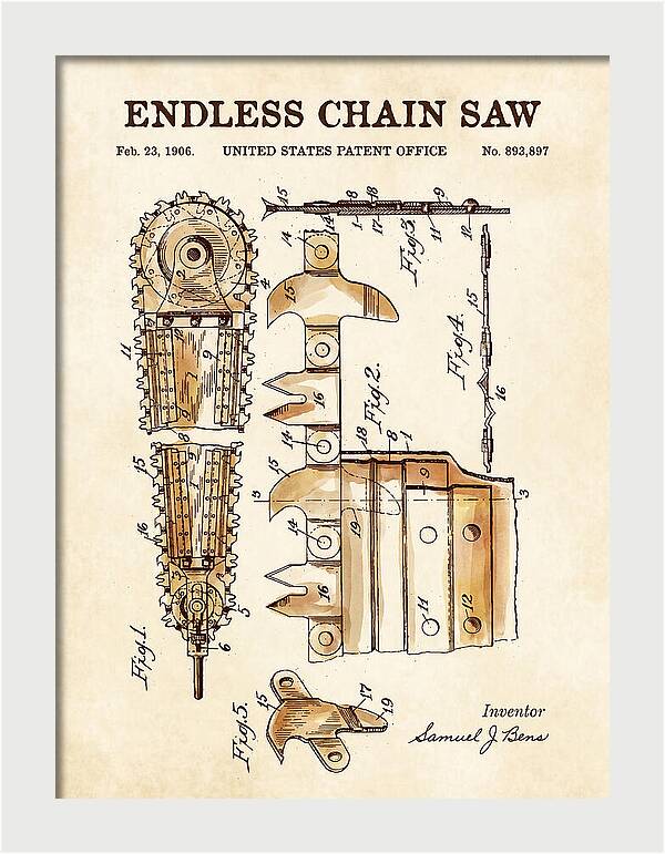 Endless Chain Saw Watercolor Patent Us893897a