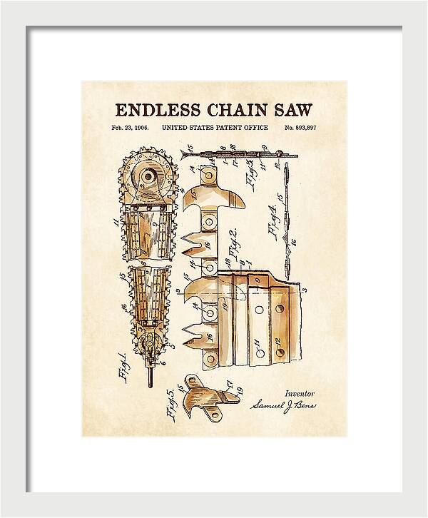 Endless Chain Saw Watercolor Patent Us893897a
