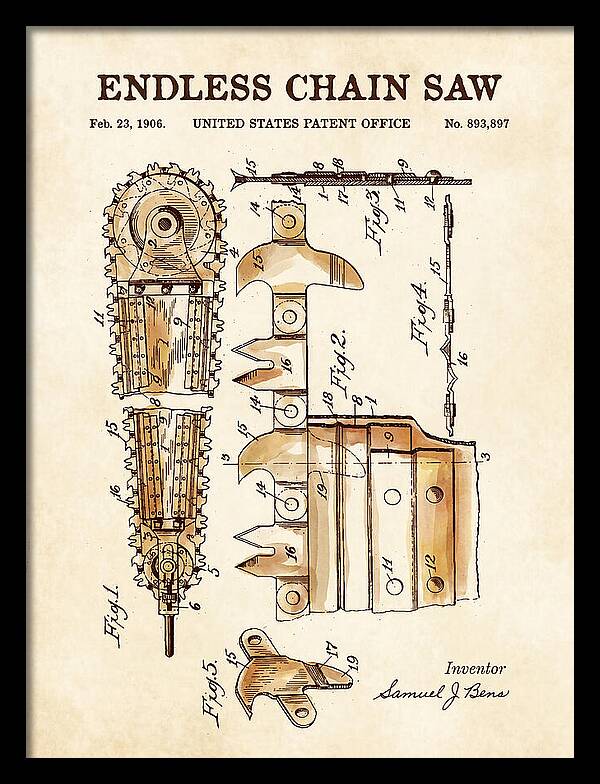 Endless Chain Saw Watercolor Patent Us893897a