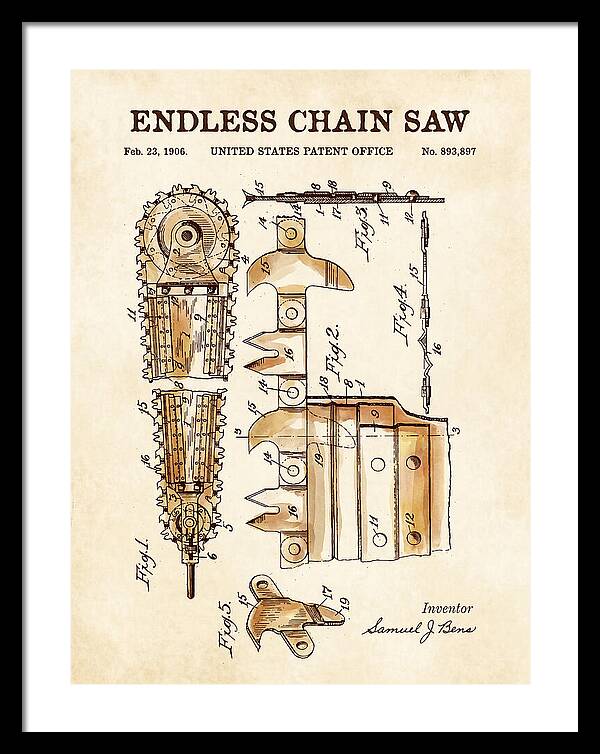 Endless Chain Saw Watercolor Patent Us893897a