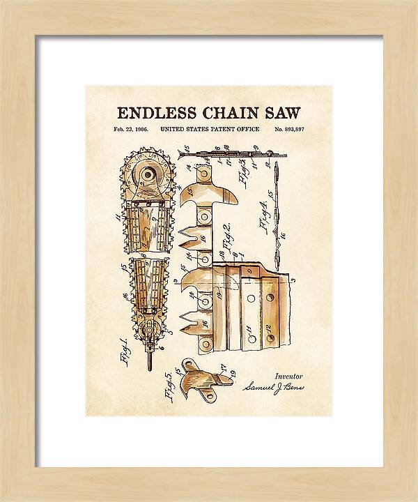Endless Chain Saw Watercolor Patent Us893897a