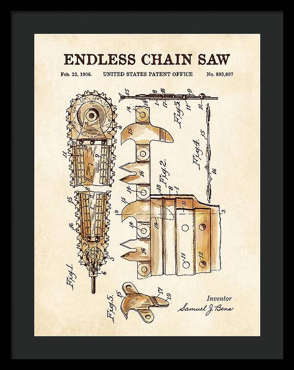 Endless Chain Saw Watercolor Patent Us893897a